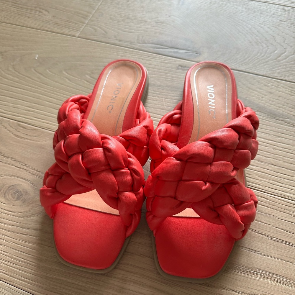 Vionic Red Braided Sandals Square Toe - image 1